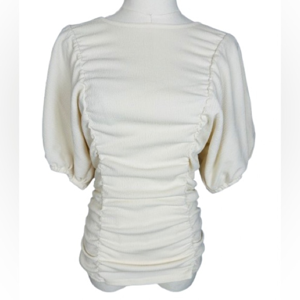 Club Monaco Cream Textured Ruched Top
